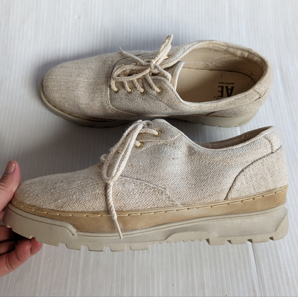 AMERICAN EAGLE cream canvas platform loafers brogues creepers - Picture 8 of 11